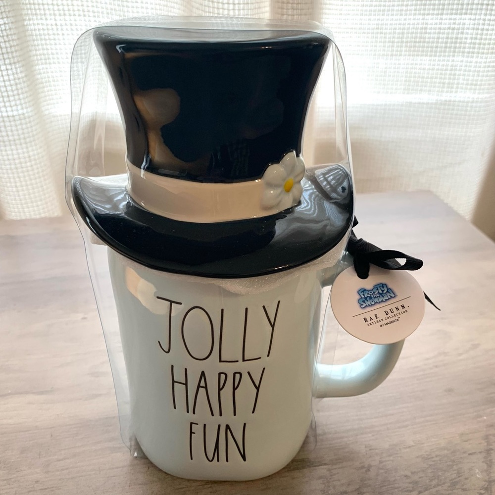 Rae Dunn JOLLY HAPPY FUN mug with topper
